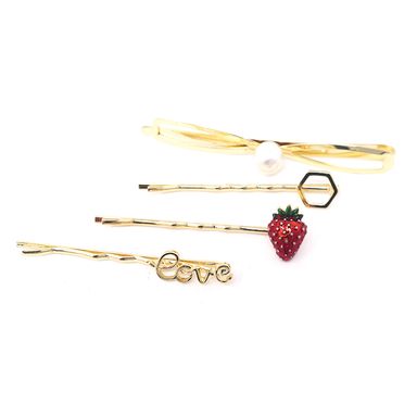 Set de pasadores de frutas con estilo de moda dorado 4pzas  - Miniso