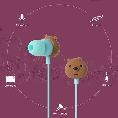 Audifonos jack modelo 838 we bare bears collection 4.0 verde - Miniso