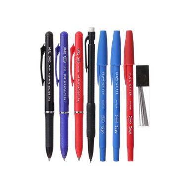 Set de 6 lapiceros y 1 lápiz rojo, negro y azul -  Miniso