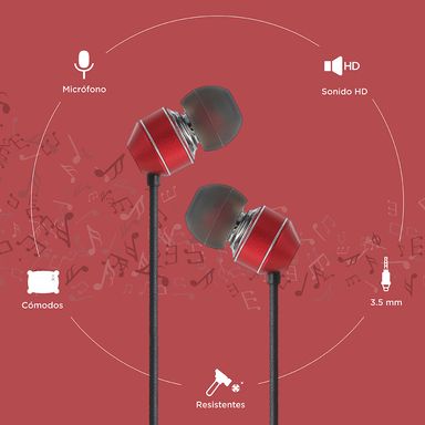 Audifono jack modelo y771 3.5mm rojo y negro -  Miniso