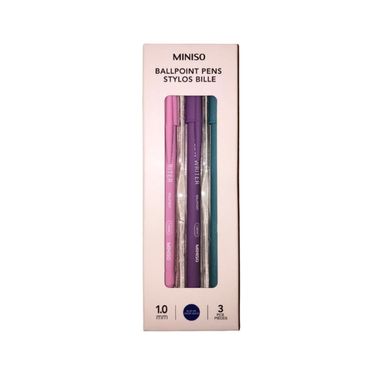 Lapicero delgada 1.0mm de barril rosa morado y azul de tinta azul 3 pzas -  Miniso