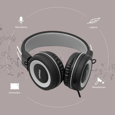 Audífonos de diadema de cable gris/negro  -  Miniso