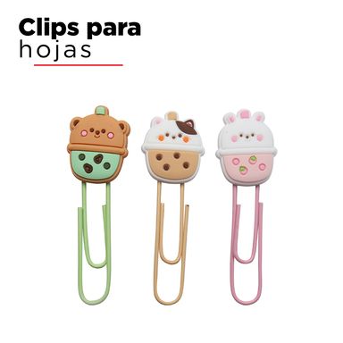 Clips sujeta papeles milk tea series 3 pzas - Miniso