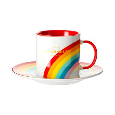 Taza de cerámica con platillo color arcoiris 115 ml - Miniso