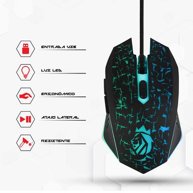 Mouse con luces de colores para gaming modelo eqt-sb003 negro - Miniso