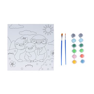 Kit de pintura 10*10 con 6 colores y 2 pinceles familia de pingüino -  Miniso