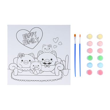 Kit de pintura 10*10 con 6 colores y 2 pinceles familia de cerdo -  Miniso