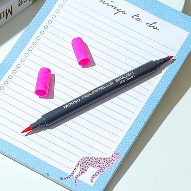 Plumón a base de agua doble punta fiusha -  Miniso