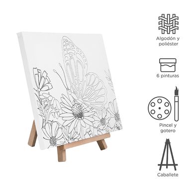 Kit de pintura de lienzo 30*25 con pintura de 6 colores 2 pinceles y 1 paleta de mariposa - Miniso