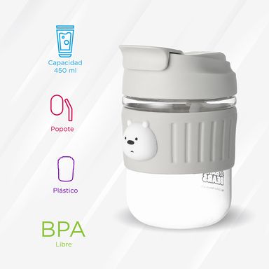 Vaso de plástico con sorbete y tapa de pico we bare bears collection polar 450 ml -  We Bare Bears