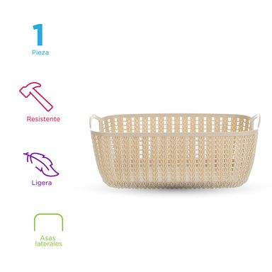Caja de almacenamiento rectangular trenzado mediano khaki -  Miniso
