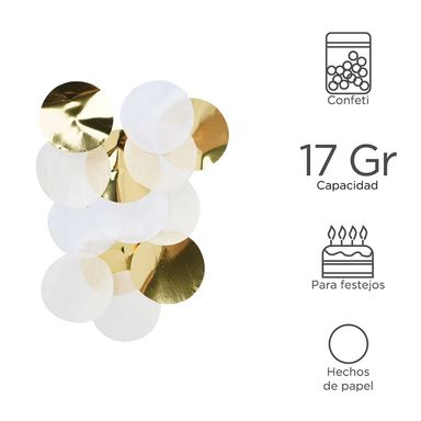 Confeti circular diametro 2.5 cm dorado blanco y amarillo - Miniso