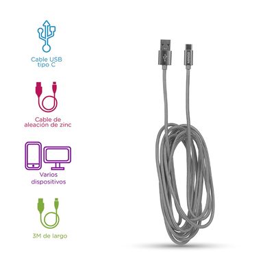 Cable de datos duradero de aleación de alumino trenzado tipo c 3a 3m plateado - Miniso