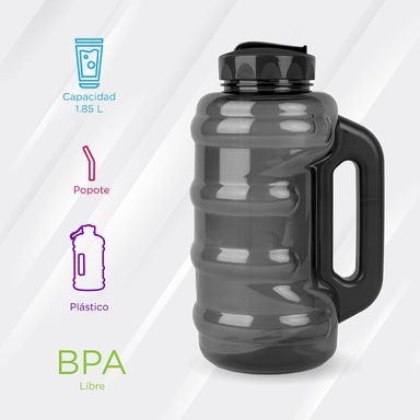 Tomatodo de plastico de agua fria de gran capacidad con sorbete y asa negro 1850 ml - Miniso