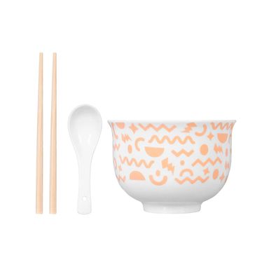 Tazón para noodle estilo japones con cuchara y palillos rosa 450 ml -  Miniso