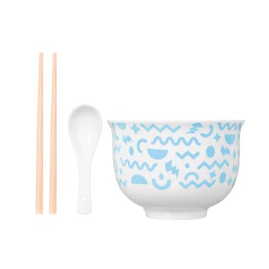Tazón para noodle estilo japones con cuchara y palillos azul 450 ml -  Miniso
