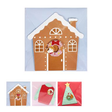Set de tarjeta de ocasion con sobre mini family christmas series casa de jengibre shiba inu y perezoso -  Miniso