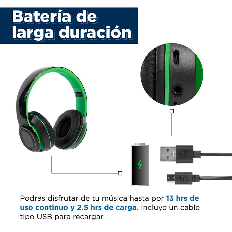 Audifonos De Diadema, De Cable, Verde/Negro