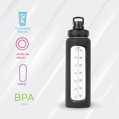 Tomatodo de vidrio con funda plastica resistente al calor negro 900 ml -  Miniso