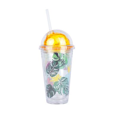 Vaso de plástico con sorbete monstera deliciosa tropical forest series tapa amarilla 450 ml -  Miniso