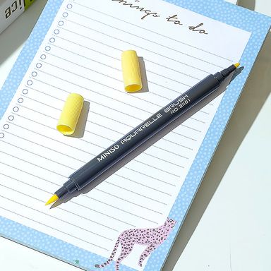 Plumón a base de agua doble punta amarillo -  Miniso