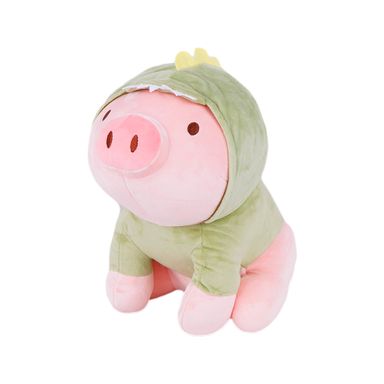 Peluche de cerdito sentado con capucha de dinosaurio verde - Miniso