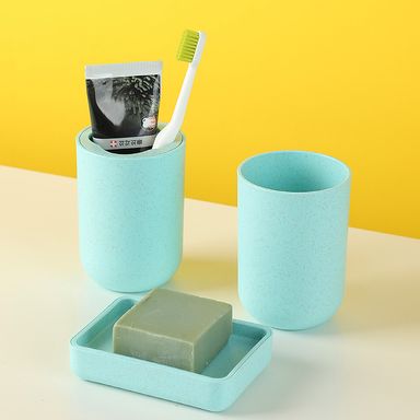 Set de baño porta cepillo de dientes + jabonera -  Miniso