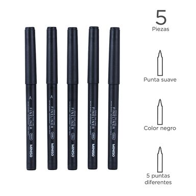 Set de lapiceros redondos de gel negro 5 pzas -  Miniso