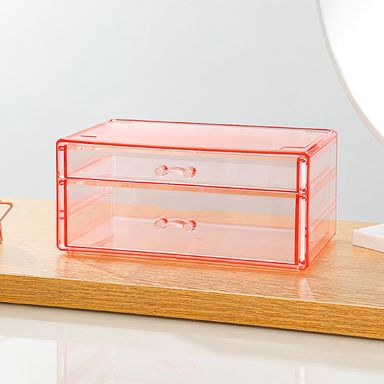 Organizador de plástico de dos capas para joyas con cajones rosa L -  Miniso