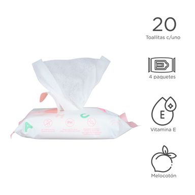 Toallas húmedas hidratantes de durazno para bebes vitamina 3 20 toallas x 4 paquetes -  Miniso