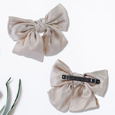 Broche para el cabello con moño liso grande beige -  Miniso
