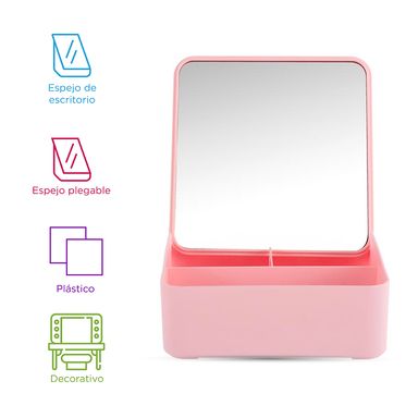Espejo cuadrado con contenedor rosa -  Miniso
