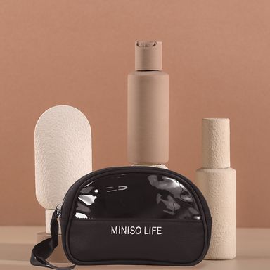 Cosmetiquera circular con liston miniso negro -  Miniso