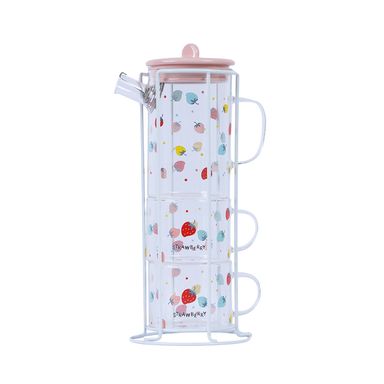 Tetera con dos tazas estampado de fresa 16.5x12.5x28.7 cm - Miniso
