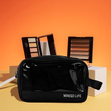 Cosmetiquera rectangular portatil con liston miniso negro -  Miniso