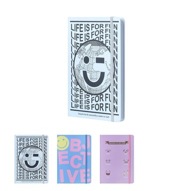 Cuaderno de tapa dura A5 con banda elástica happy earth series blanco, azul y rosa 80 hojas - Miniso