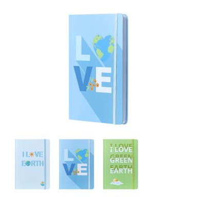 Cuaderno de tapa dura A5 con banda elástica happy earth series azul claro, azul oscuro y verde 80 hojas - Miniso