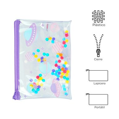 Lapicera de plástico transparente pvc pom pom 24x16.5cm illusion collection -  Miniso