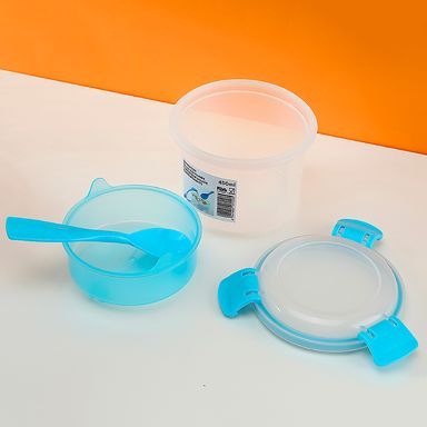 Contenedor para ensalada con separación pequeño azul - Miniso