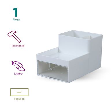 Organizador de plastico de escritorio una sola capa blanco 16x9.8x9.2cm - Miniso