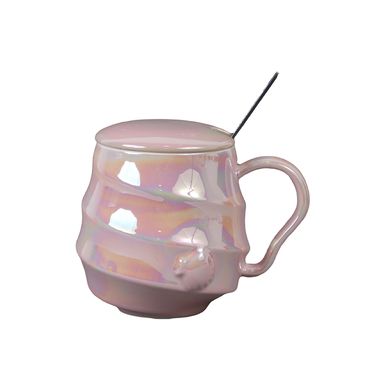 Taza de cerámica con tapa y cuchara rosa 400 ml - Miniso