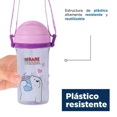 Tomatodo de plastico we bare bears collection 5.0 con sorbete y correa 400 ml polar rosa - We Bare Bears