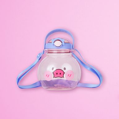 Tomatodo de plástico de cerdito con correa y sorbete 1400 ml azul 14.5x14.5x16 cm -  Miniso