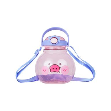 Tomatodo de plástico de cerdito con correa y sorbete 1400 ml azul 14.5x14.5x16 cm -  Miniso