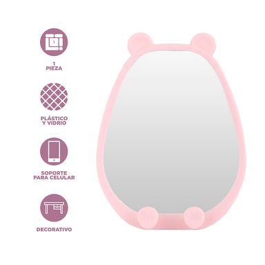 Espejo de tocador lovely bear con soporte para teléfono rosa - Miniso