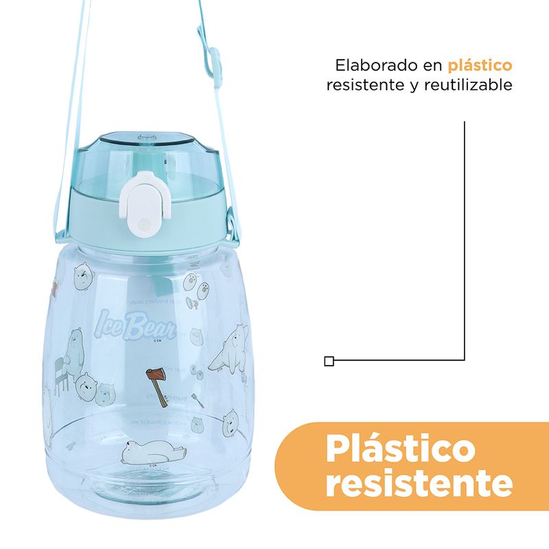 Tomatodo pequeño Magic Bear para niños. Tomatodo de plástico incluye pajita  con seguro para beber agua. Botella de plástico para llevar agua hermosos  diseño infantiles. Botella para que los niños lleven agua