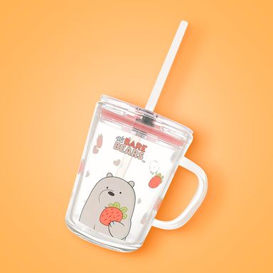 Vaso de vidrio los osos escandalosos colección 5.0 con sorbete 400ml polar 56x46cm -  We Bare Bears