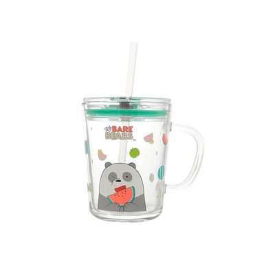 Vaso de vidrio los osos escandalosos colección 5.0 con sorbete 400ml panda 56x46cm -  We Bare Bears