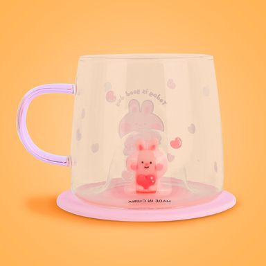 Taza de vidrio de la serie cartoon con tapa personaje conejo 300 ml 56x46cm -  Miniso