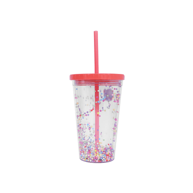 Vaso de plástico con sorbete de doble capa con decoraciones 450 ml -  Miniso